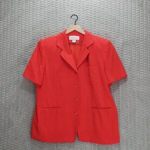 100% Silk Short Sleeve Blazer-Red-Vintage Jones New York-Cinched Waist-Sz 14W